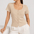 Sand Ribbed Scallop-Edge Ribbed Shirt XS - Premium Unisex Lettuce | LEKSI Pakistan
