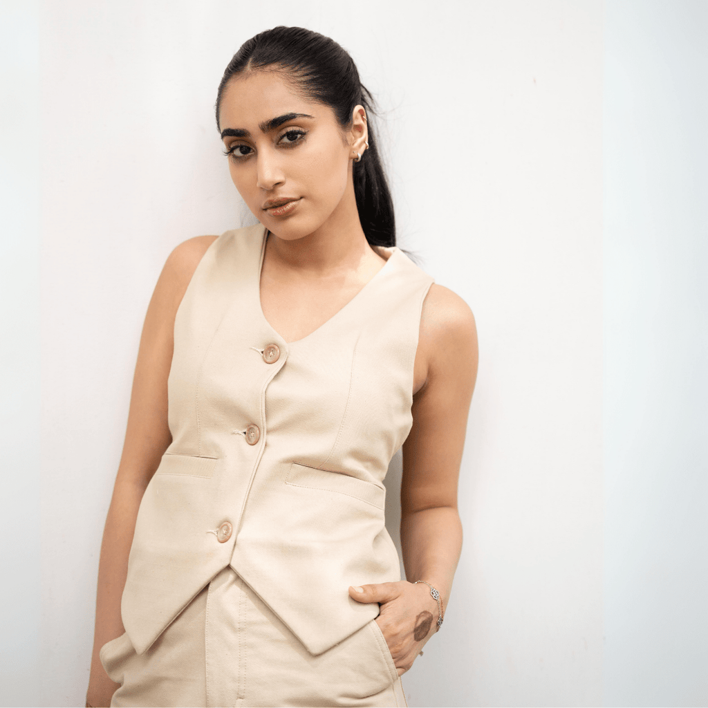 Sandy Beige Waistcoat & Wide - Leg Pants Set XXS - Premium Unisex | LEKSI Pakistan