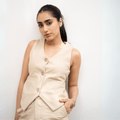 Sandy Beige Waistcoat & Wide - Leg Pants Set XXS - Premium Unisex | LEKSI Pakistan