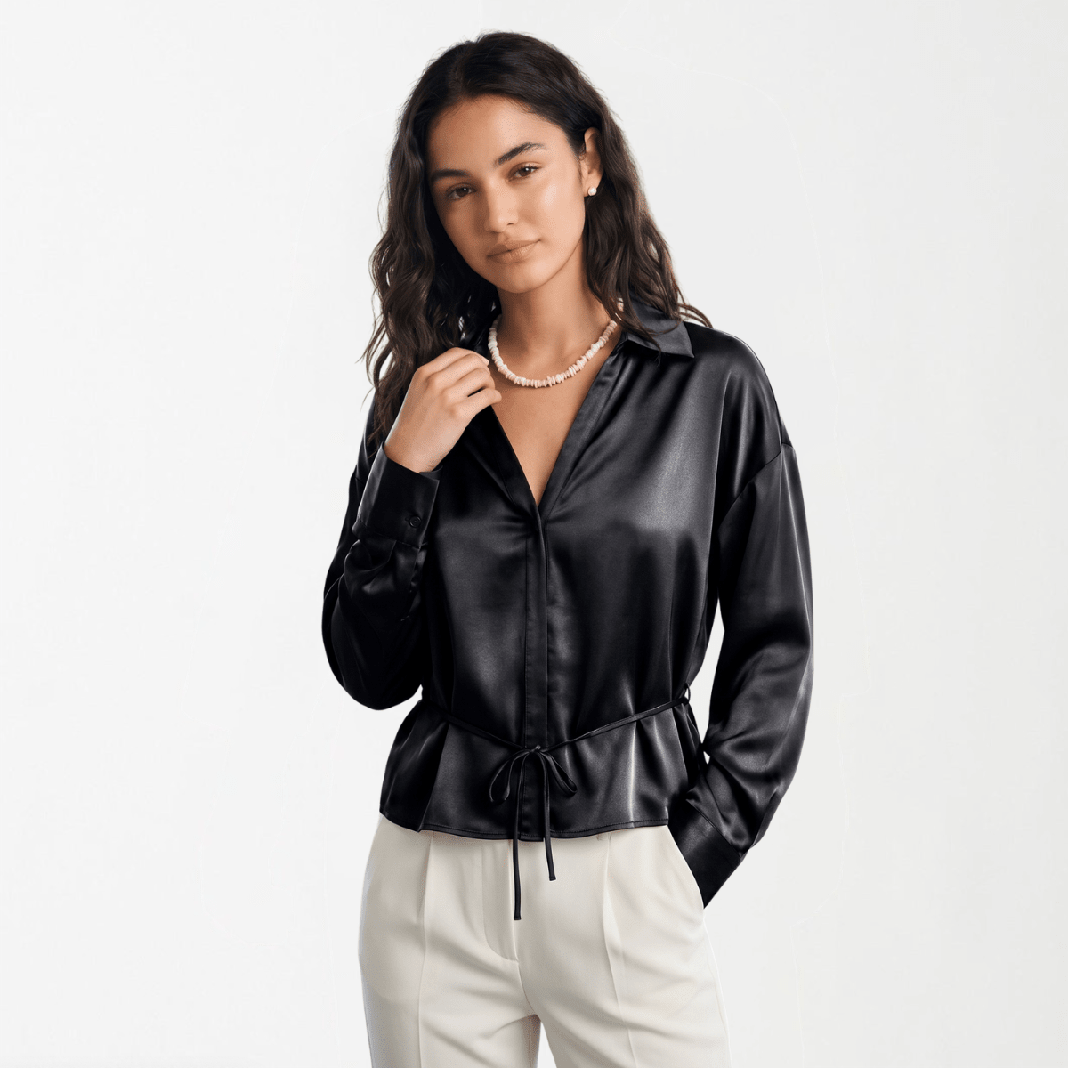 Satin Blouse With Thin Belt XS - Premium Unisex | LEKSI Pakistan