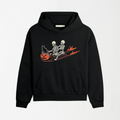 Skeleton Cat Pumpkin Sleigh Halloween - Black Graphic Hoodie S - Premium Unisex | LEKSI Pakistan