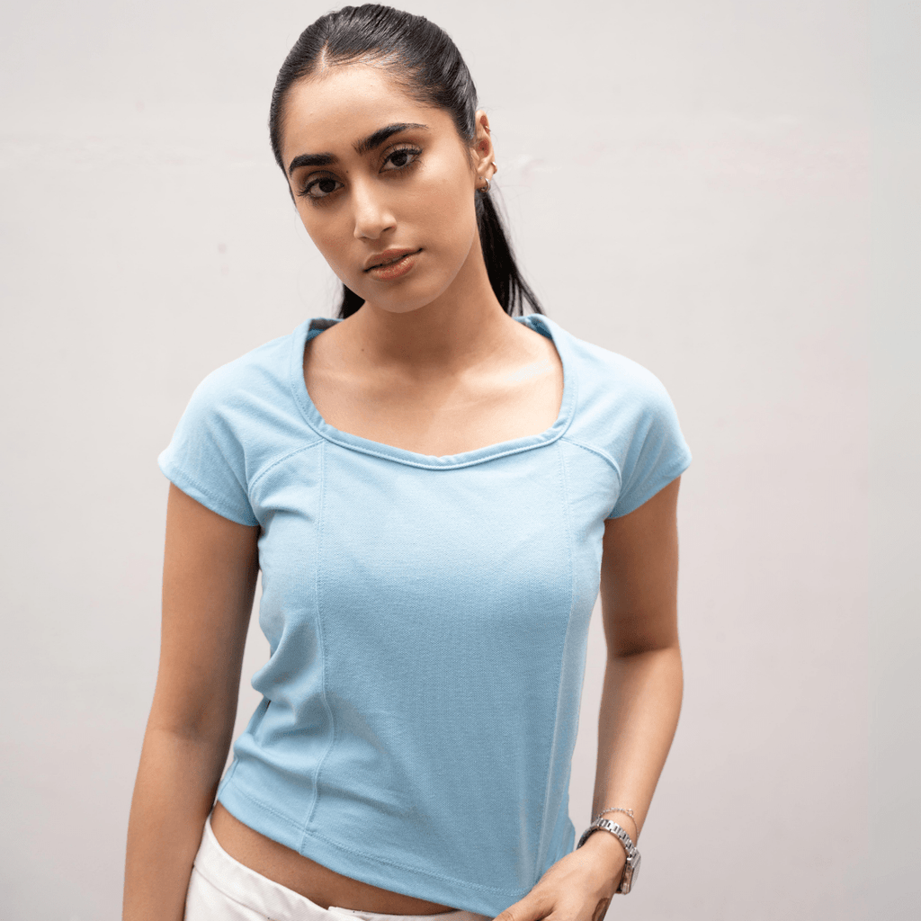 Sky Blue Polo Knit Top XS - Premium Unisex | LEKSI Pakistan