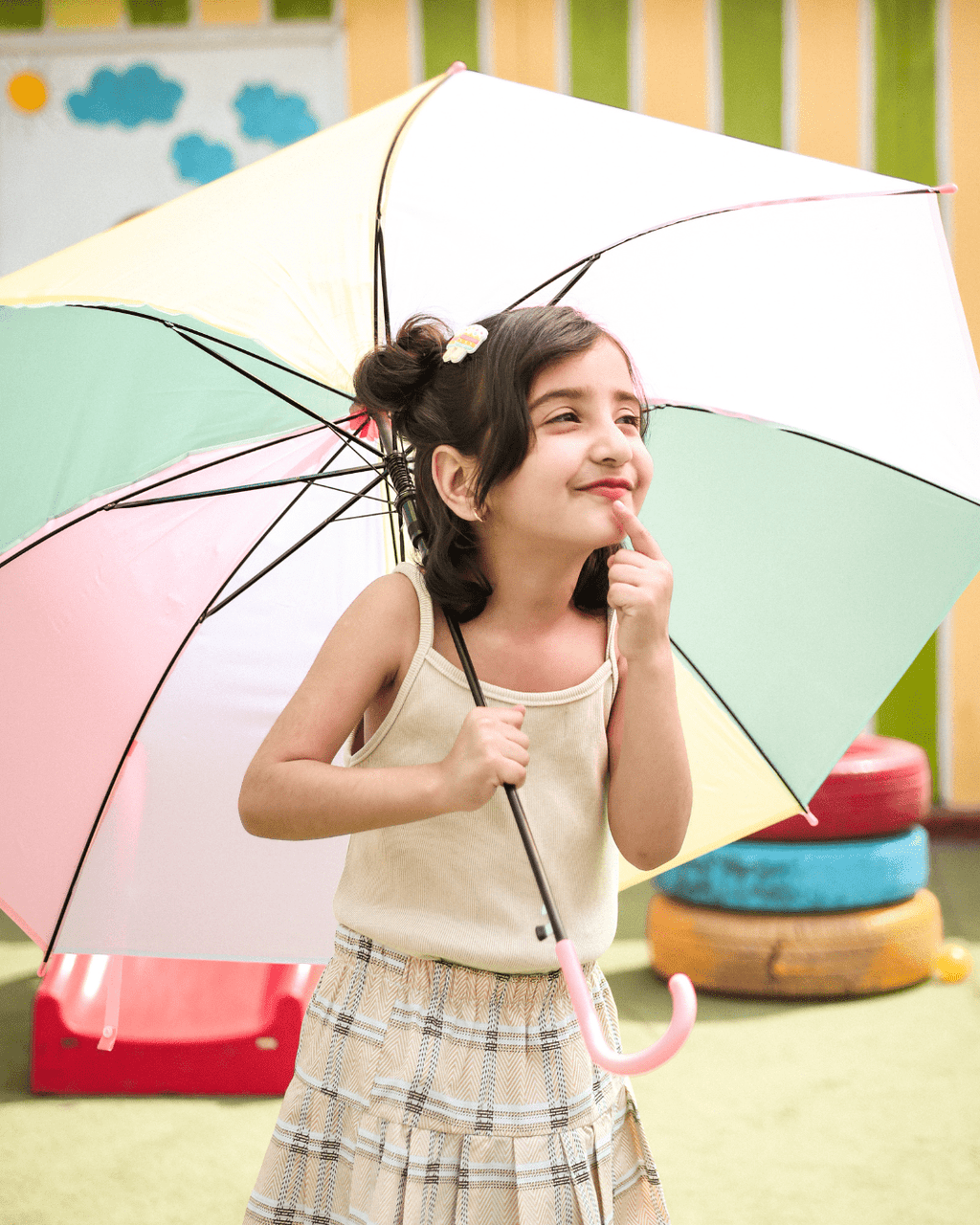 Spaghetti Strap Girls Ribbed Beige Top 2 - 3 Years - Premium Unisex | LEKSI Pakistan