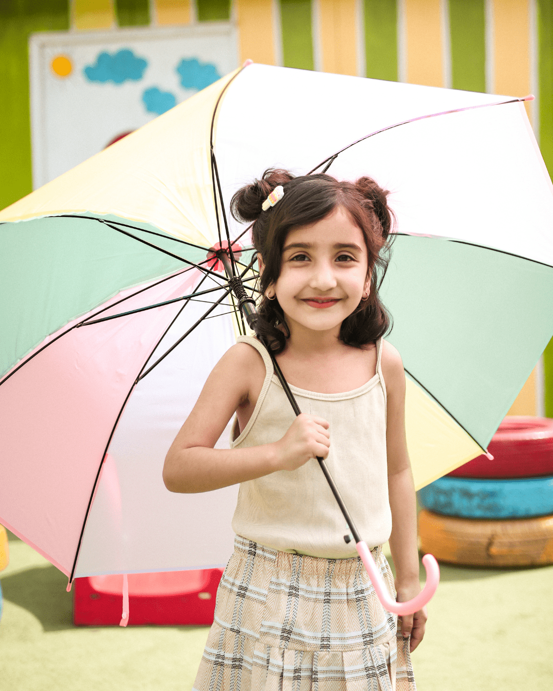 Spaghetti Strap Girls Ribbed Beige Top 2 - 3 Years - Premium Unisex | LEKSI Pakistan