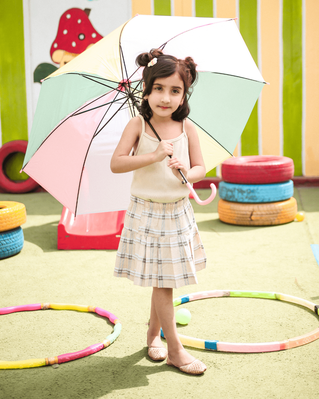 Spaghetti Strap Girls Ribbed Beige Top 2 - 3 Years - Premium Unisex | LEKSI Pakistan
