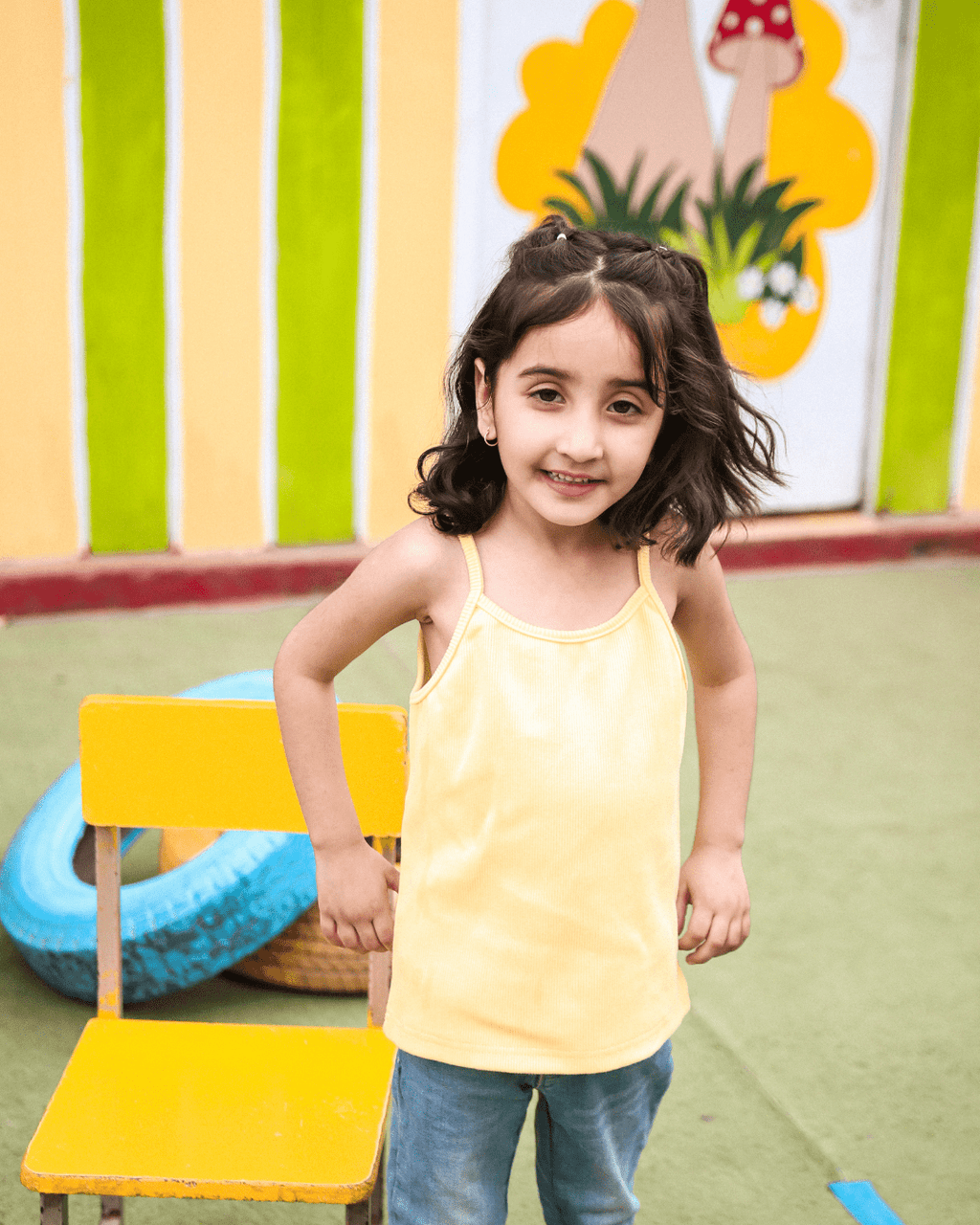 Spaghetti Strap Girls Ribbed Yellow Top 2 - 3 Years - Premium Unisex | LEKSI Pakistan