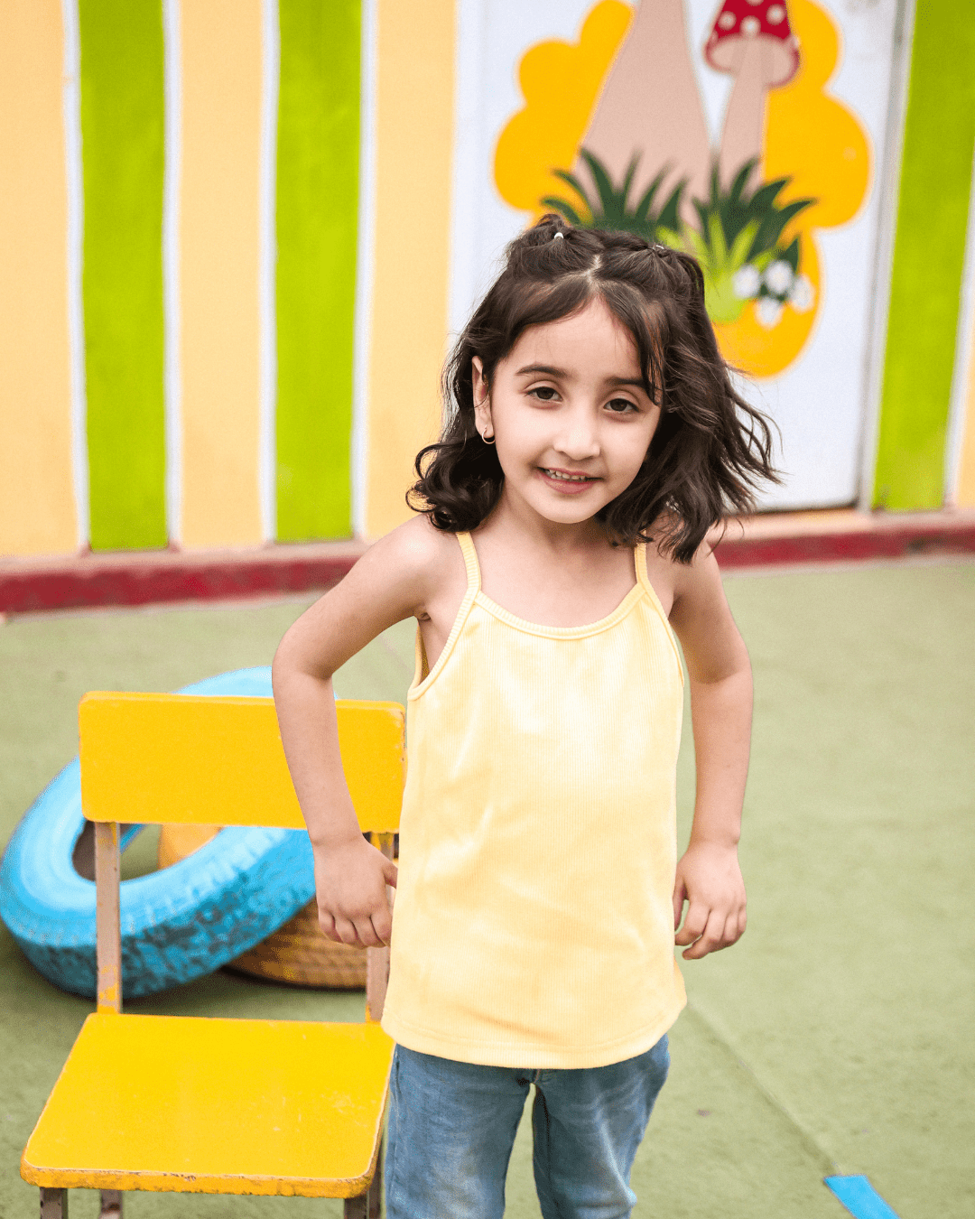 Spaghetti Strap Girls Ribbed Yellow Top 2 - 3 Years - Premium Unisex | LEKSI Pakistan