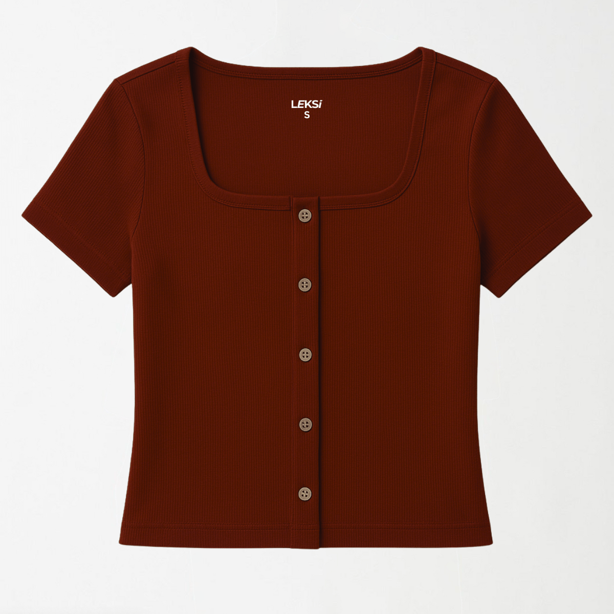 Spiced Crimson Button Through Square Neck Top XXS - Premium Unisex Square Neck | LEKSI Pakistan