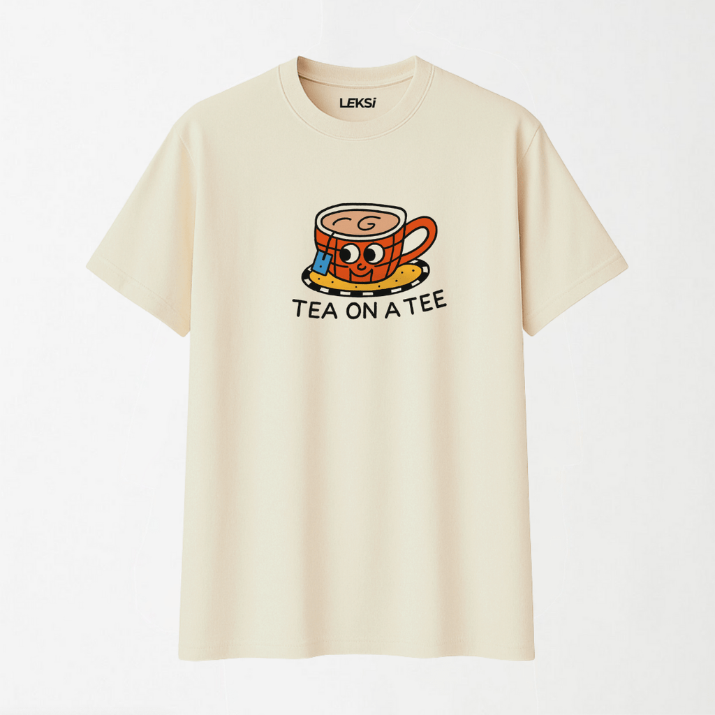 Tea on a Tee - Round Neck Unisex T Shirt S - Premium Unisex Graphic T-Shirt | LEKSI Pakistan