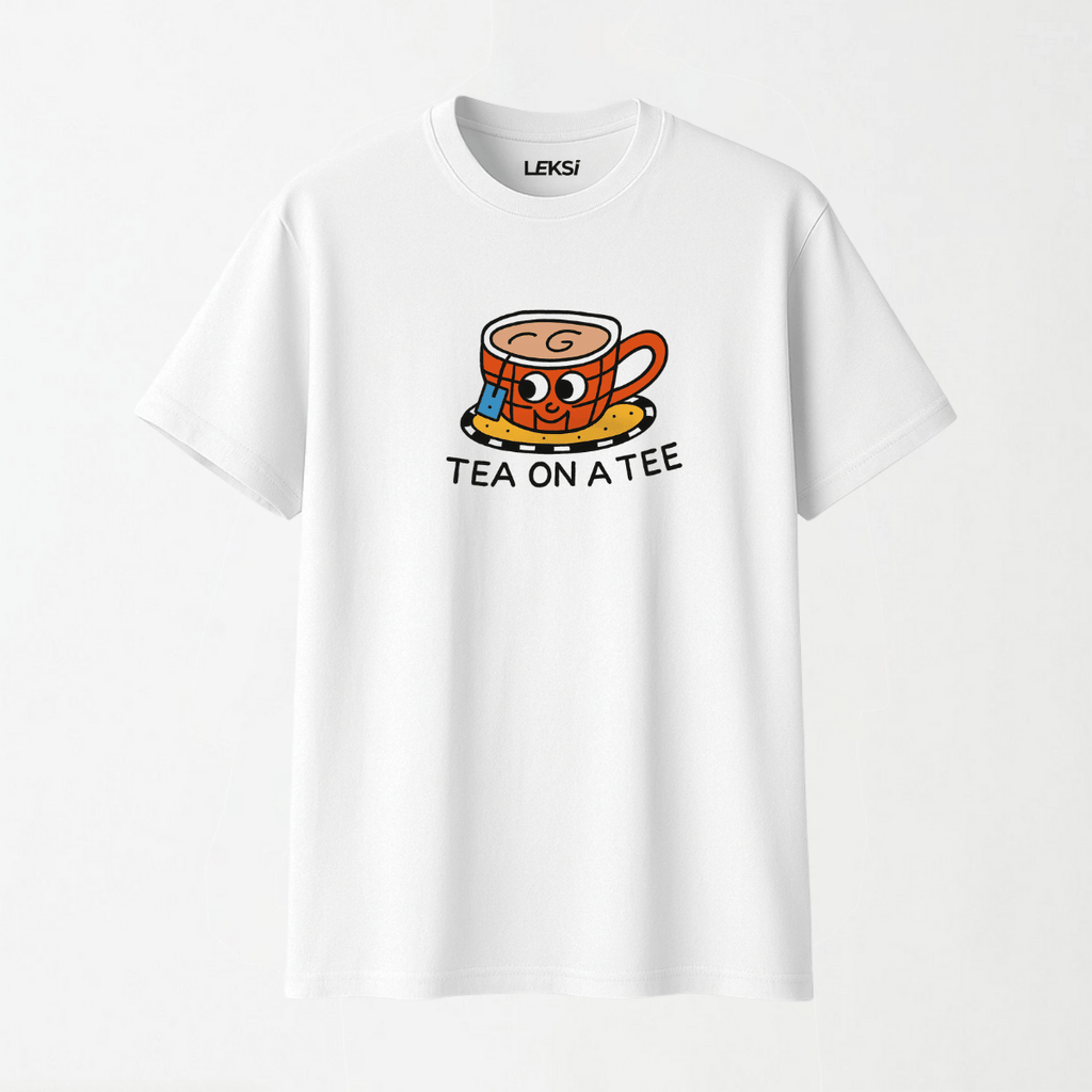 Tea on a Tee - Round Neck Unisex T Shirt S - Premium Unisex Graphic T-Shirt | LEKSI Pakistan