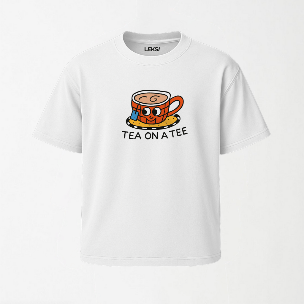 Tea on a Tee - Round Neck Unisex T Shirt S - Premium Unisex Graphic T-Shirt | LEKSI Pakistan