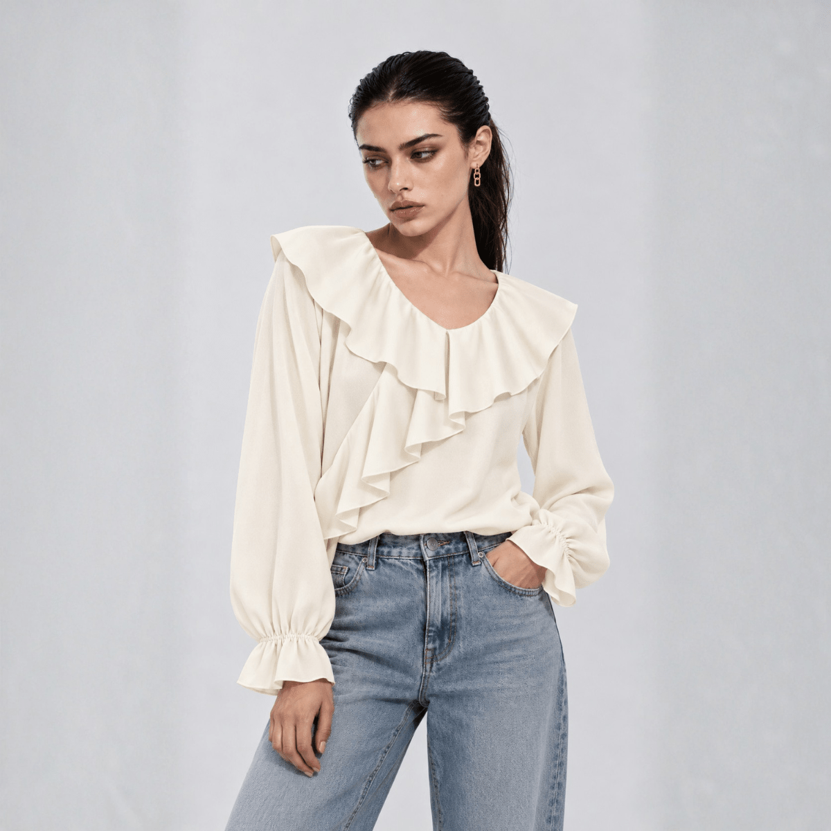 The Cascade Frill Ivory Top XS - Premium Unisex | LEKSI Pakistan