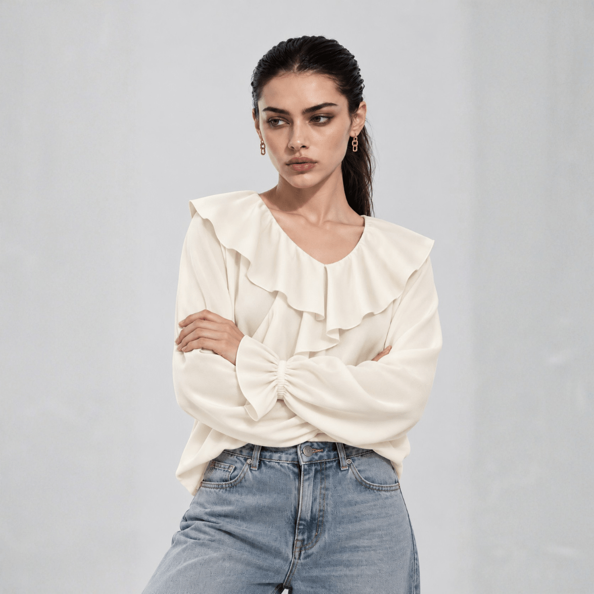 The Cascade Frill Ivory Top XS - Premium Unisex | LEKSI Pakistan