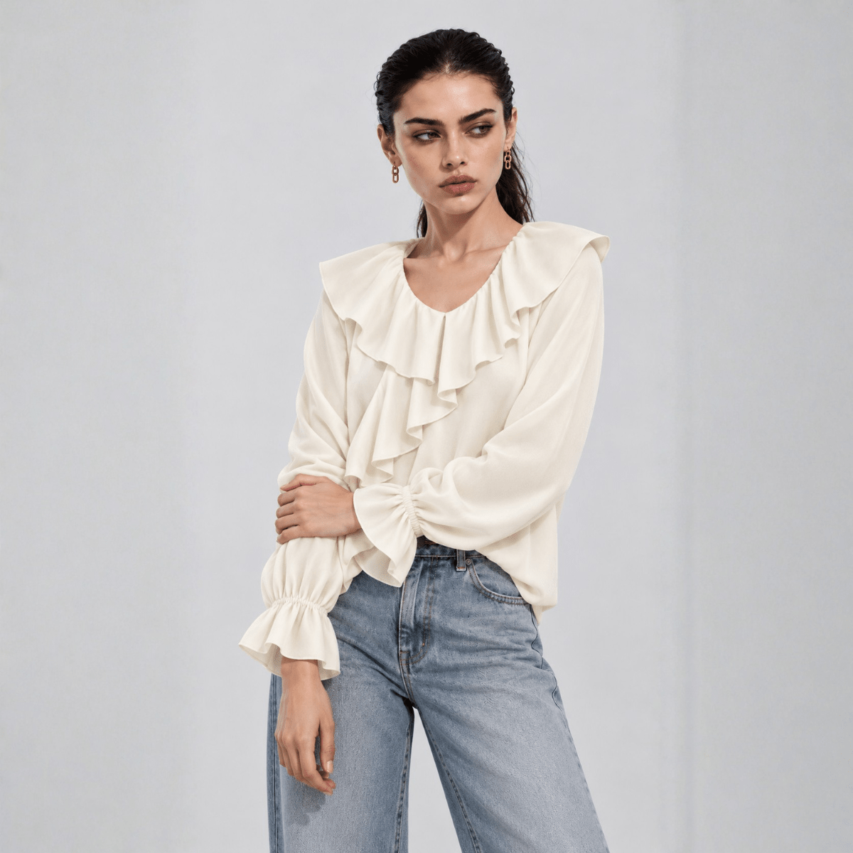 The Cascade Frill Ivory Top XS - Premium Unisex | LEKSI Pakistan