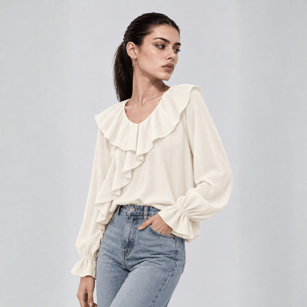 The Cascade Frill Ivory Top XS - Premium Unisex | LEKSI Pakistan