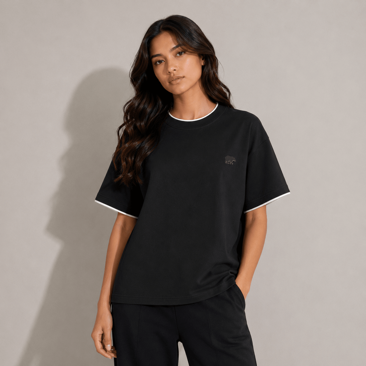 The Contrast Tipped Drop Shoulder Tee XS - Premium Unisex | LEKSI Pakistan