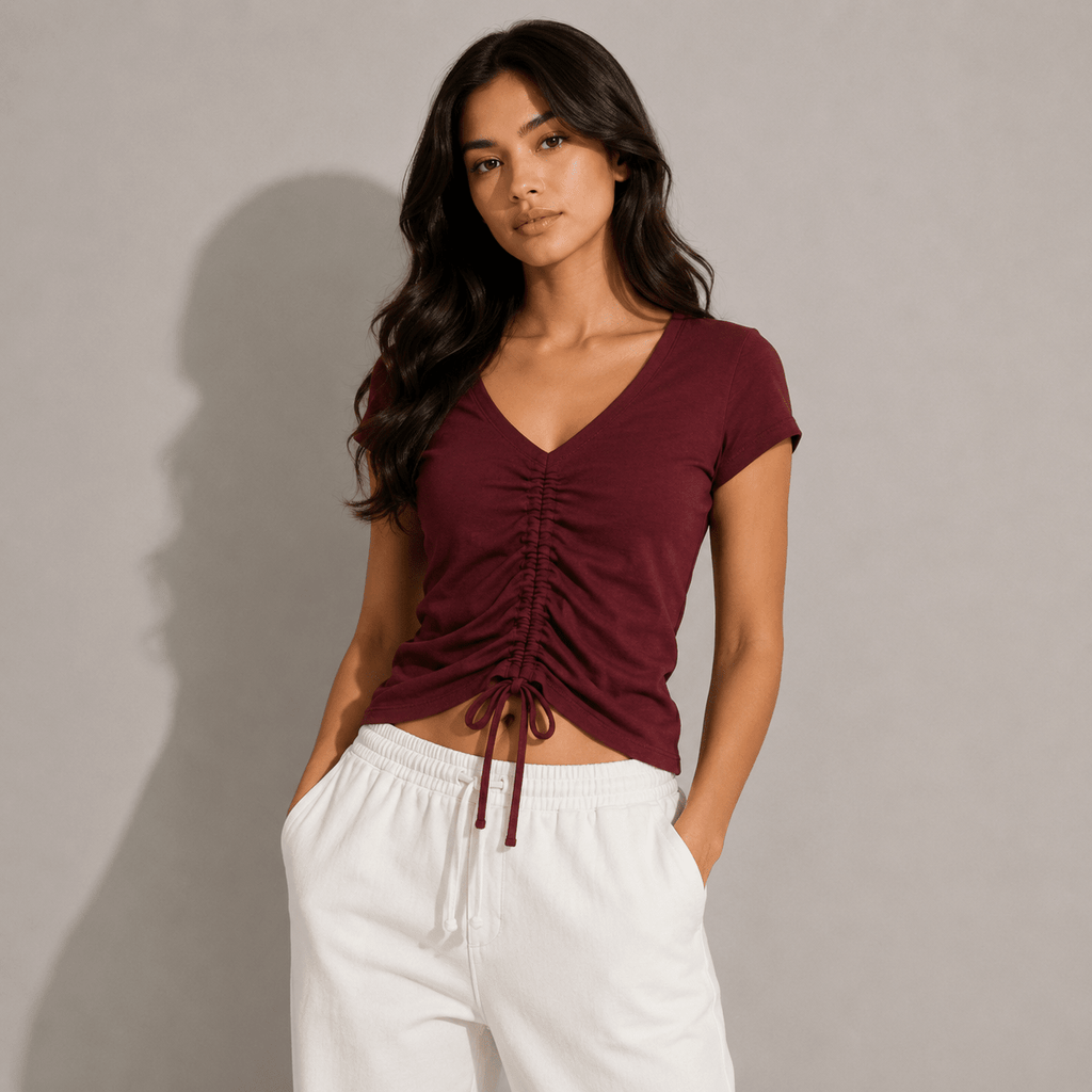 The Drawstring Plunge Top XS - Premium Unisex Square Neck | LEKSI Pakistan
