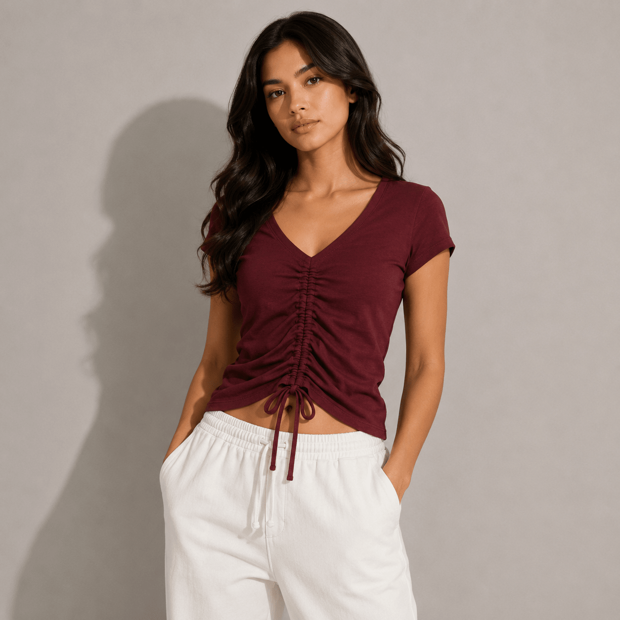 The Drawstring Plunge Top XS - Premium Unisex Square Neck | LEKSI Pakistan