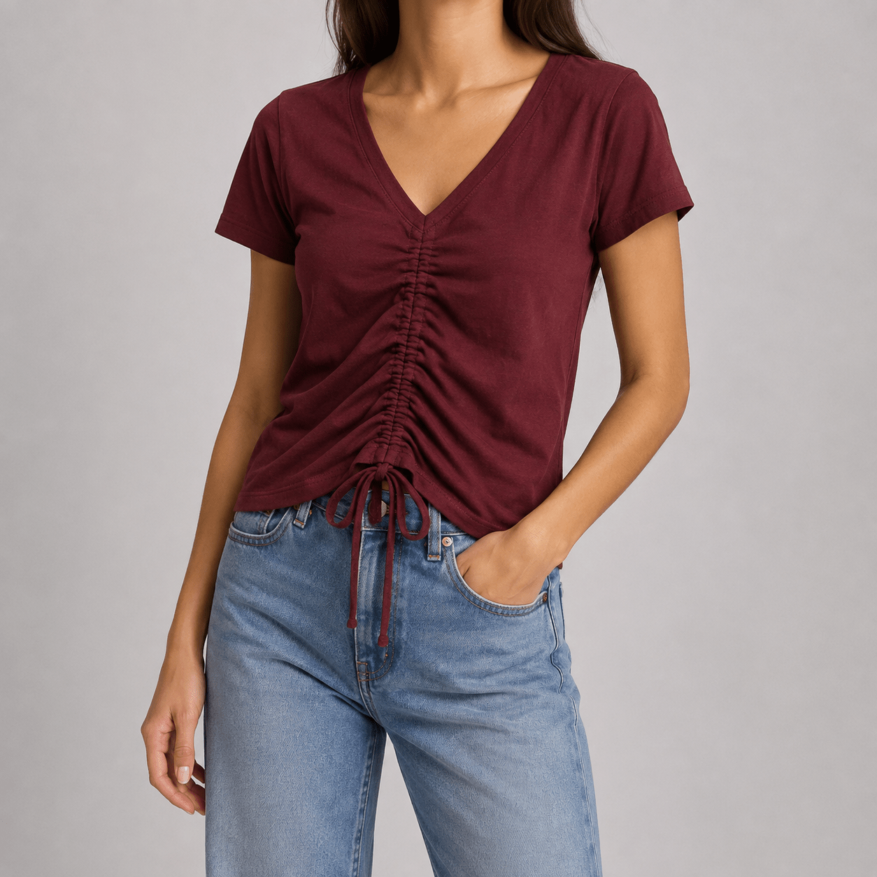 The Drawstring Plunge Top XS - Premium Unisex Square Neck | LEKSI Pakistan