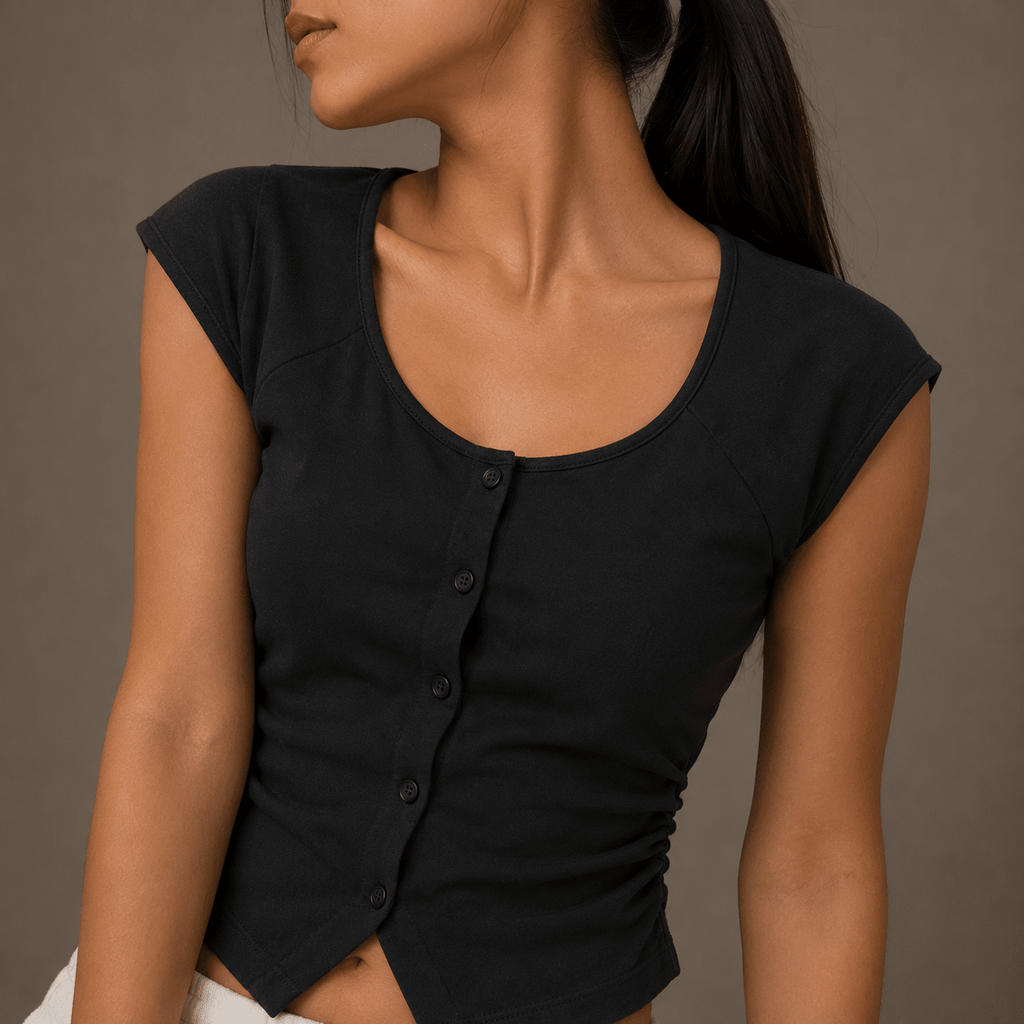 The Noir Scoop-Neck Button Down Top XS - Premium Unisex | LEKSI Pakistan