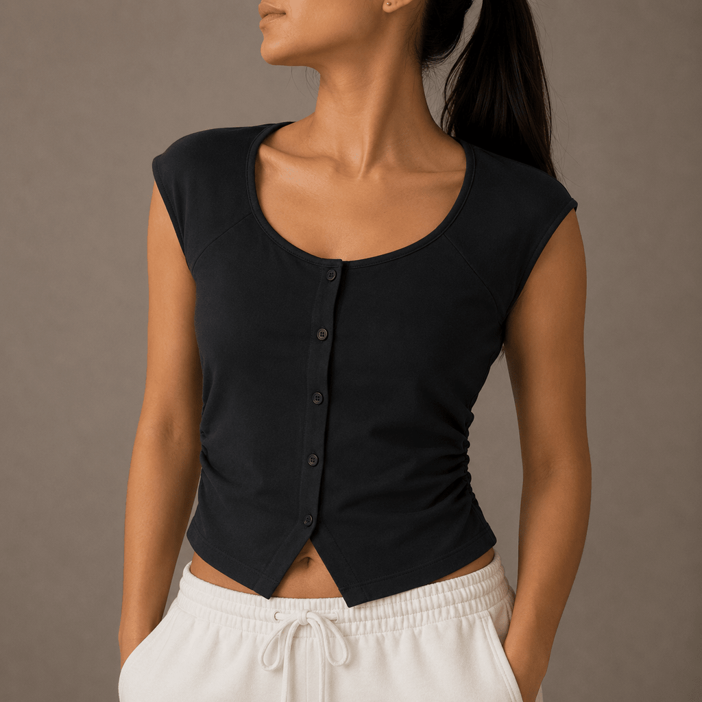 The Noir Scoop-Neck Button Down Top XS - Premium Unisex | LEKSI Pakistan