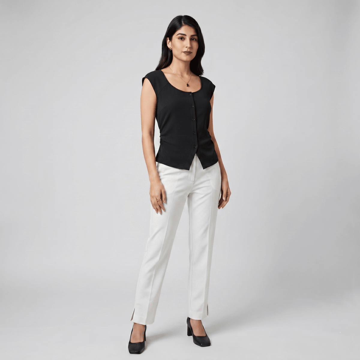 The Noir Scoop-Neck Button Down Top XS - Premium Unisex | LEKSI Pakistan