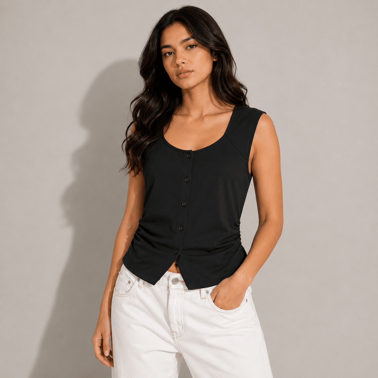 The Noir Scoop-Neck Button Down Top XS - Premium Unisex | LEKSI Pakistan
