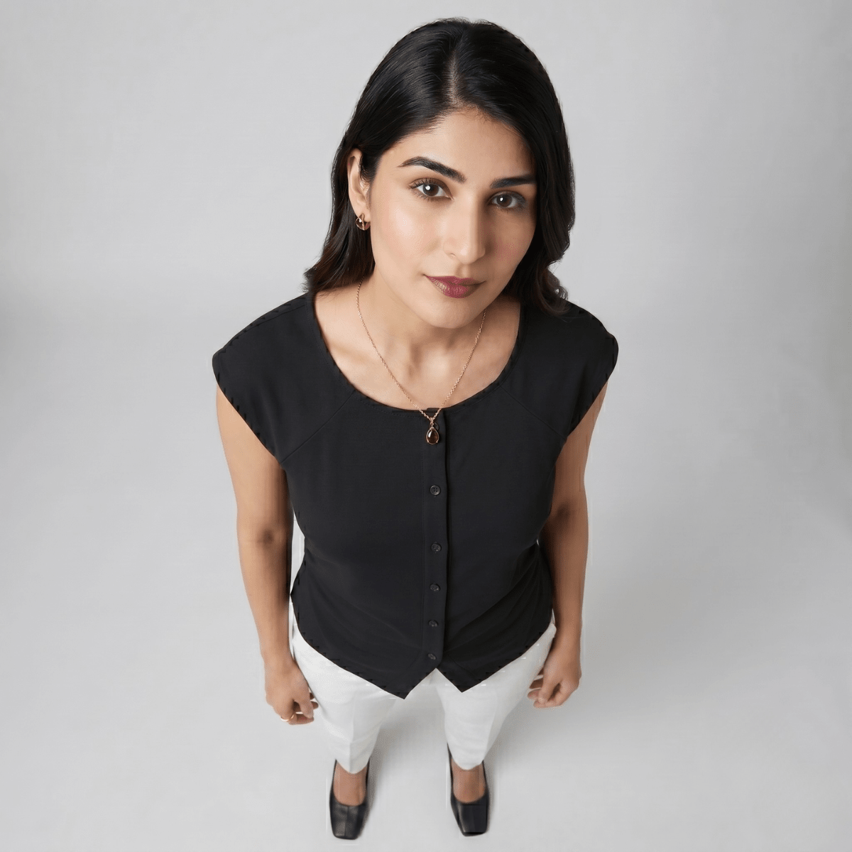 The Noir Scoop-Neck Button Down Top XS - Premium Unisex | LEKSI Pakistan