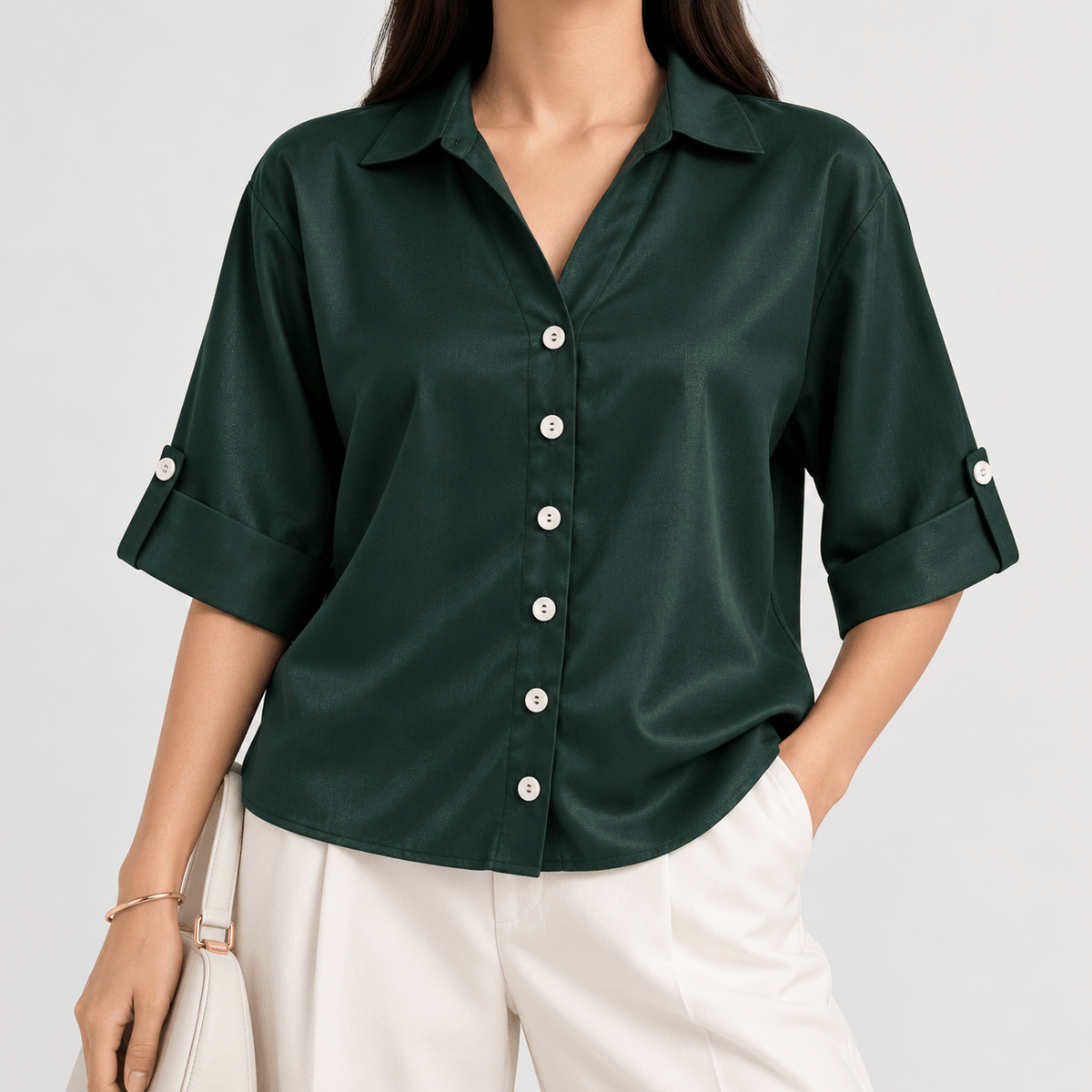 The Relaxed Camp Collar Shirt (Bottle Green) XS - Premium Unisex | LEKSI Pakistan