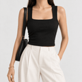 The Sculpted Crop Top XXS - Premium Unisex Square Neck | LEKSI Pakistan