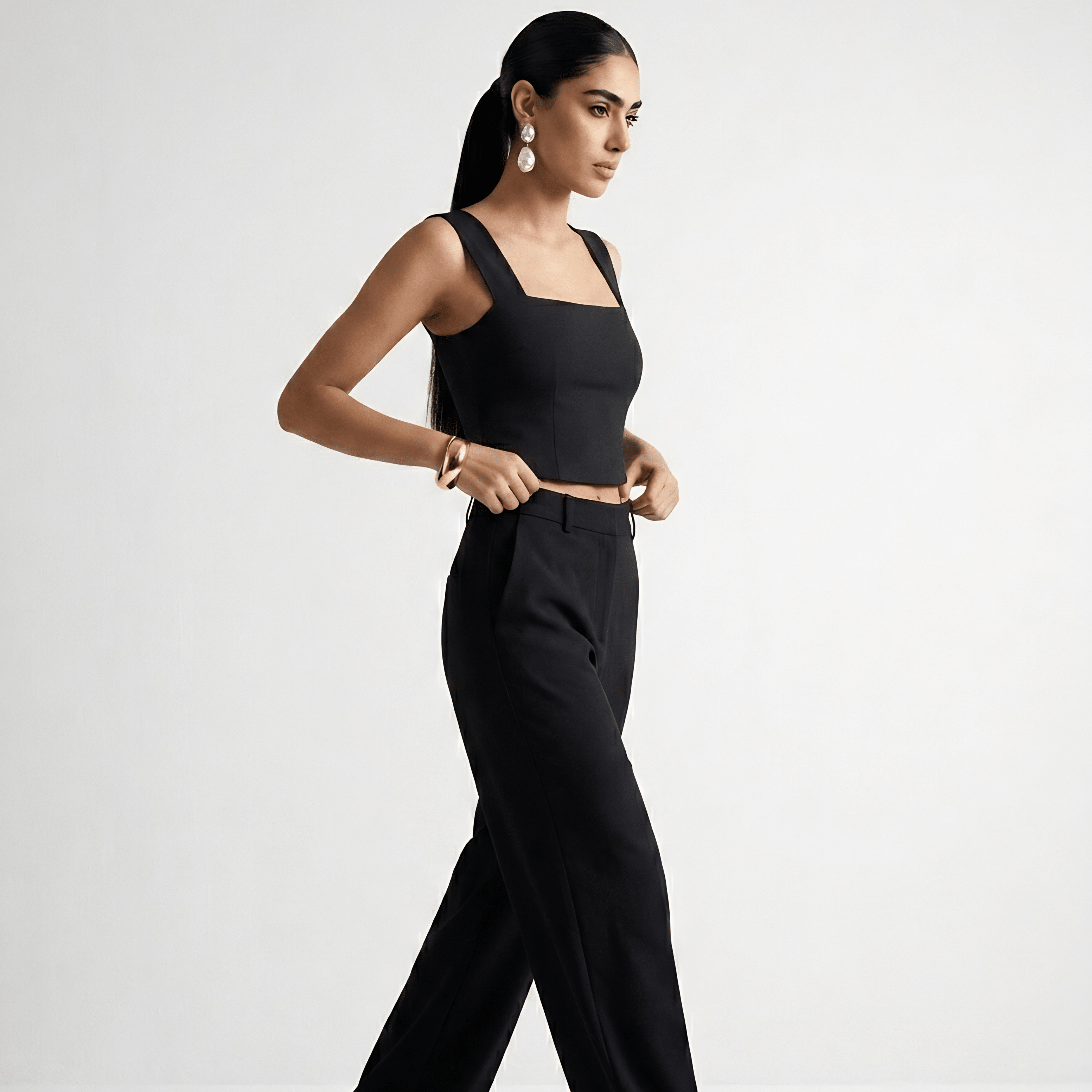 The Sculpted Crop Top XXS - Premium Unisex Square Neck | LEKSI Pakistan
