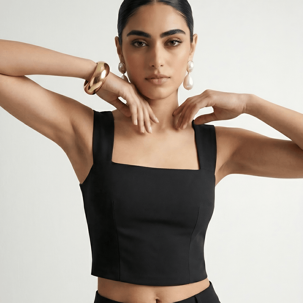The Sculpted Crop Top XXS - Premium Unisex Square Neck | LEKSI Pakistan