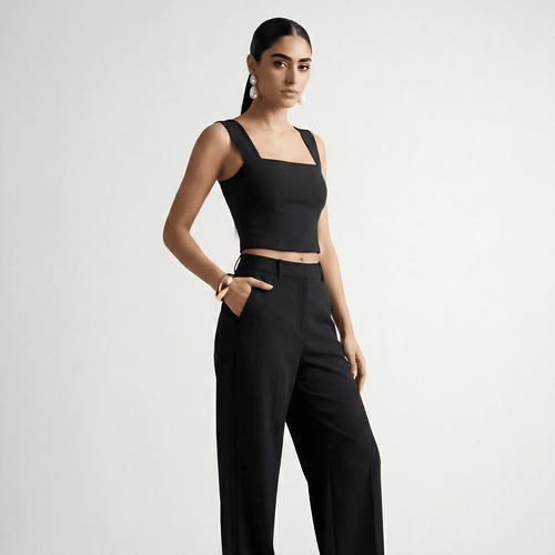 The Sculpted Crop Top XXS - Premium Unisex Square Neck | LEKSI Pakistan