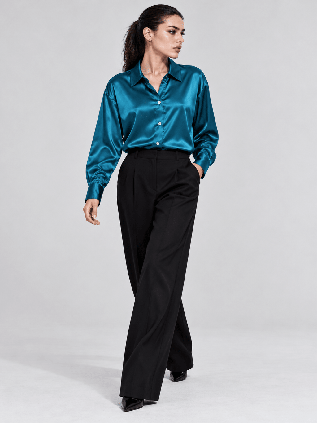 Turquoise Satin Button Down S - Premium Unisex | LEKSI Pakistan