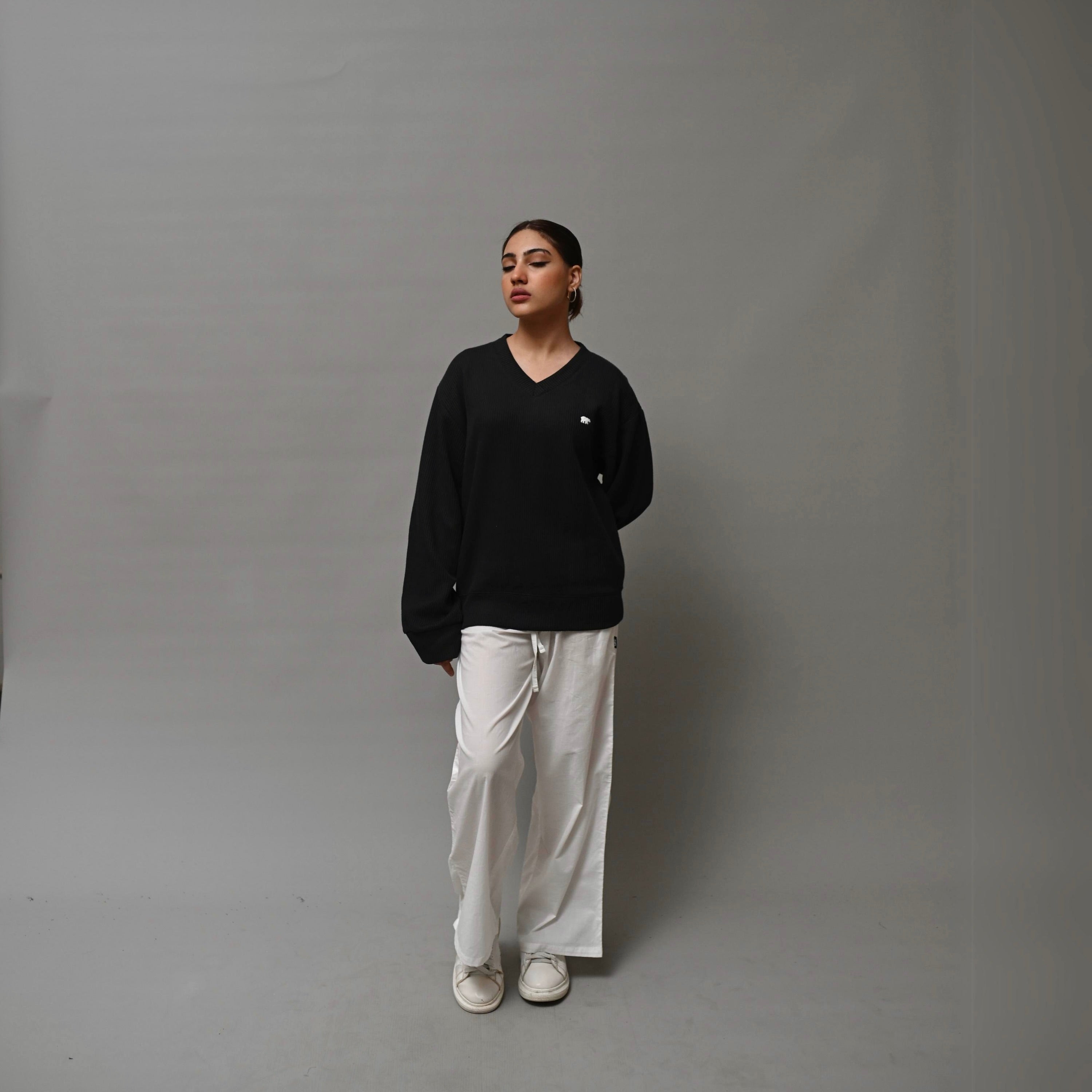 Waffle - Knit Relaxed Fit Black Top XS - Premium Unisex Waffle Knit Top | LEKSI Pakistan