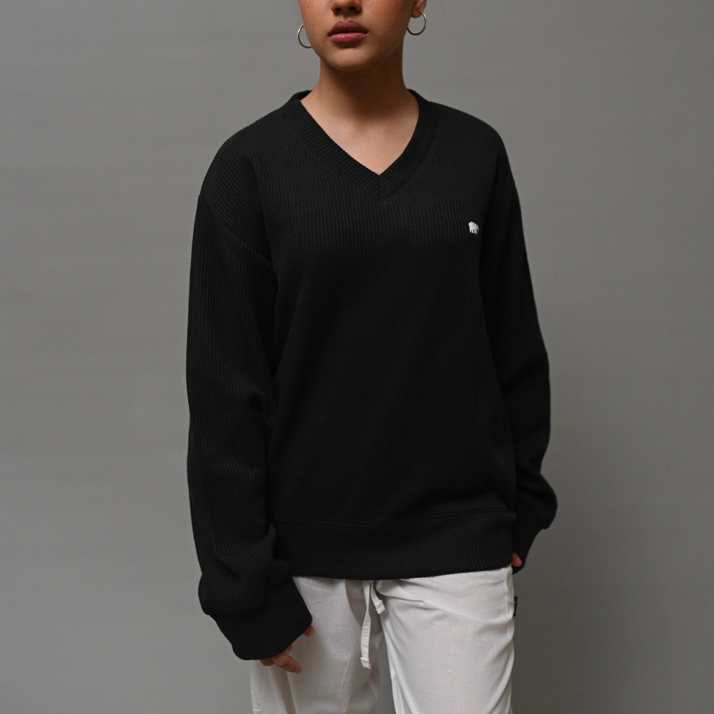 Waffle - Knit Relaxed Fit Black Top XS - Premium Unisex Waffle Knit Top | LEKSI Pakistan