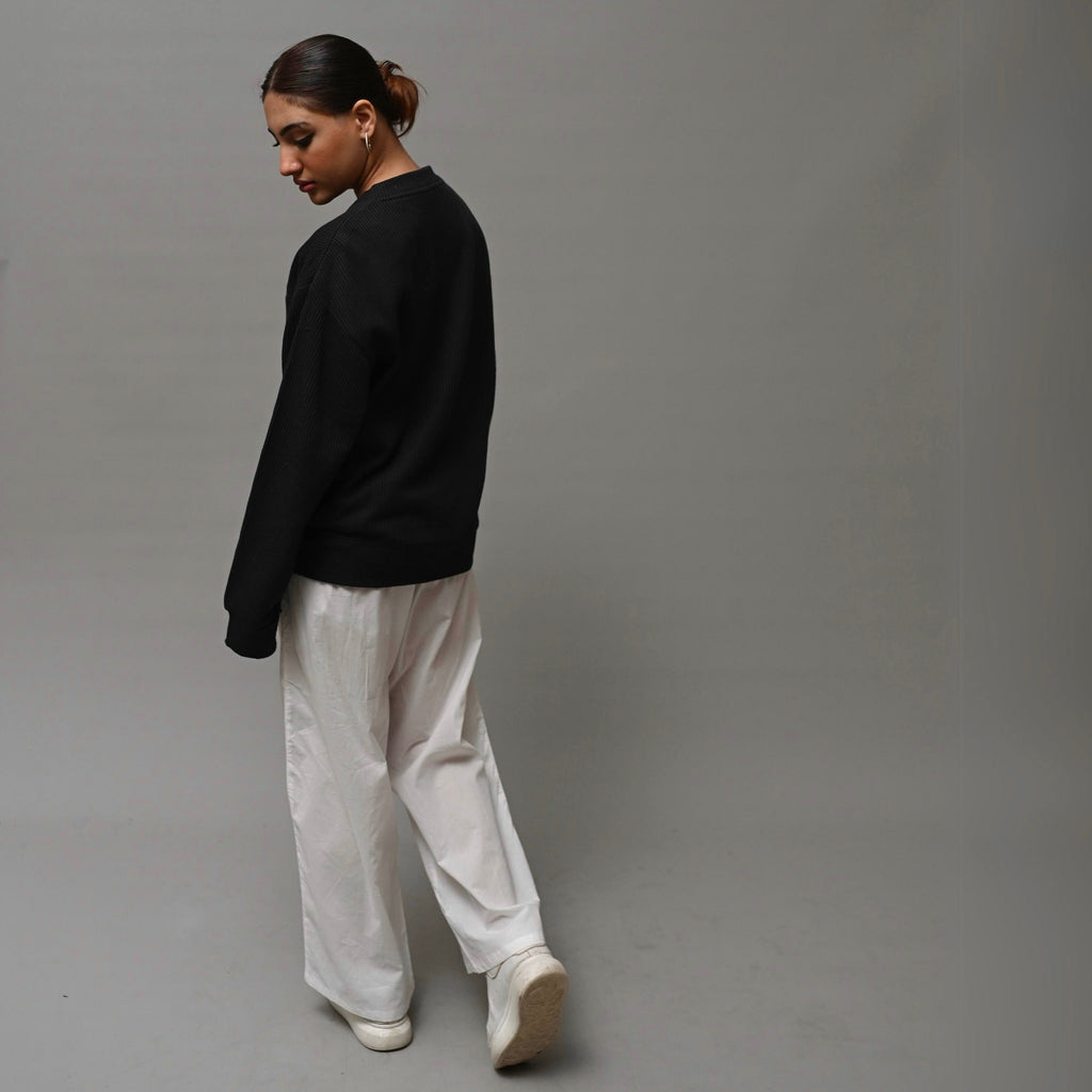 Waffle - Knit Relaxed Fit Black Top XS - Premium Unisex Waffle Knit Top | LEKSI Pakistan