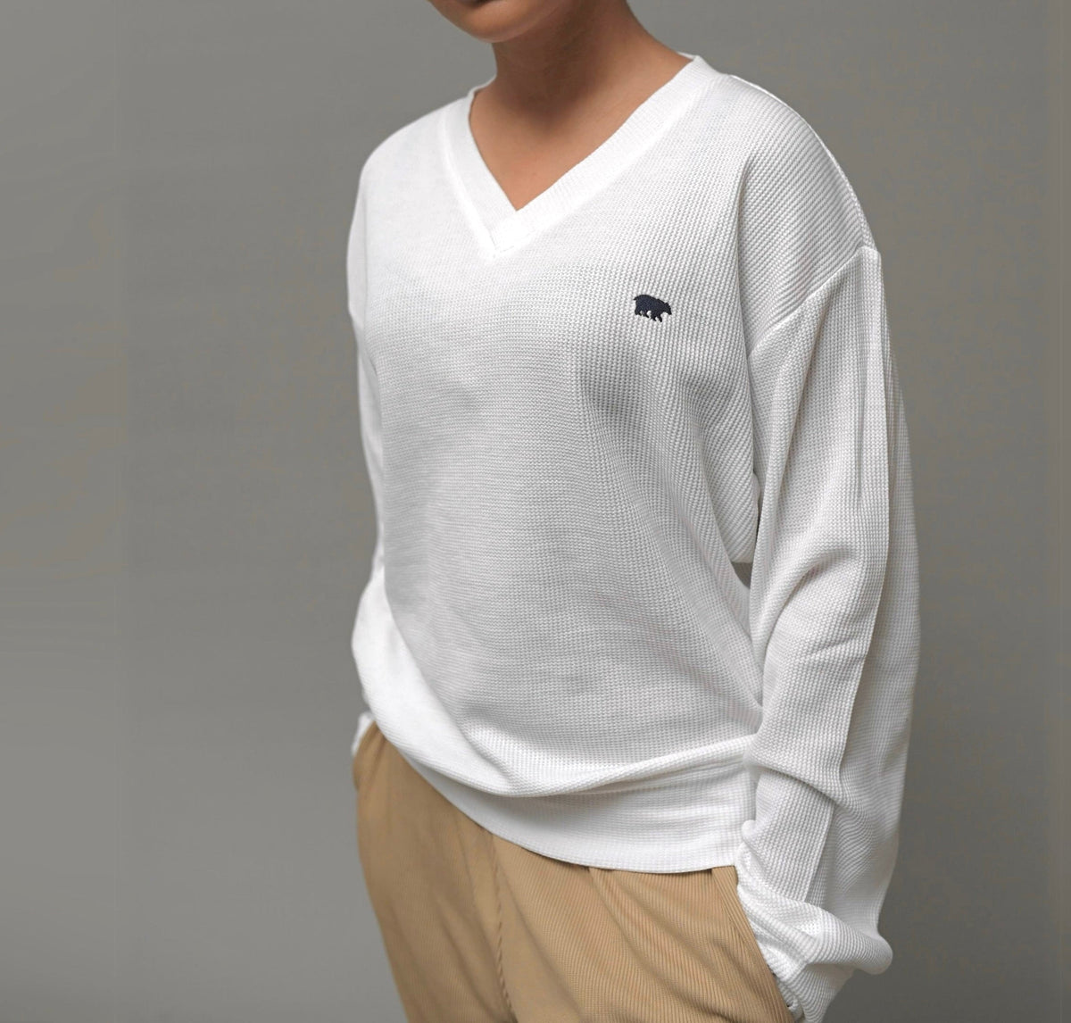 Waffle-Knit Relaxed Fit White Top XS - Premium Unisex Waffle Knit Top | LEKSI Pakistan