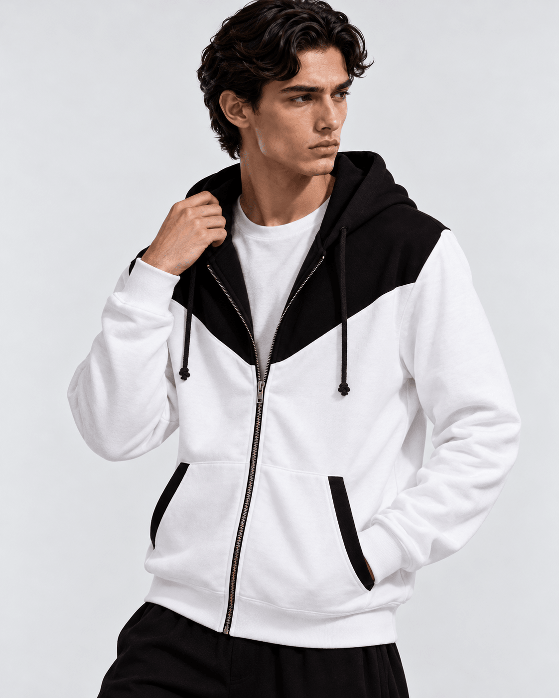 White and Black Zipper Jacket S - Premium Unisex | LEKSI Pakistan