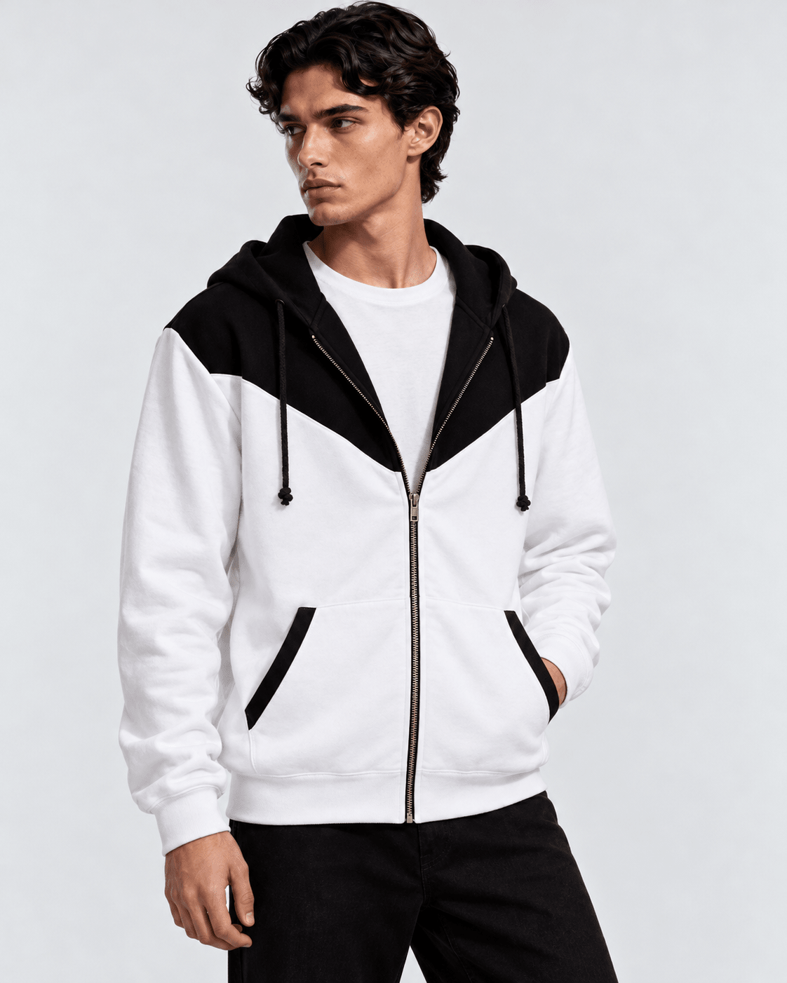 White and Black Zipper Jacket S - Premium Unisex | LEKSI Pakistan