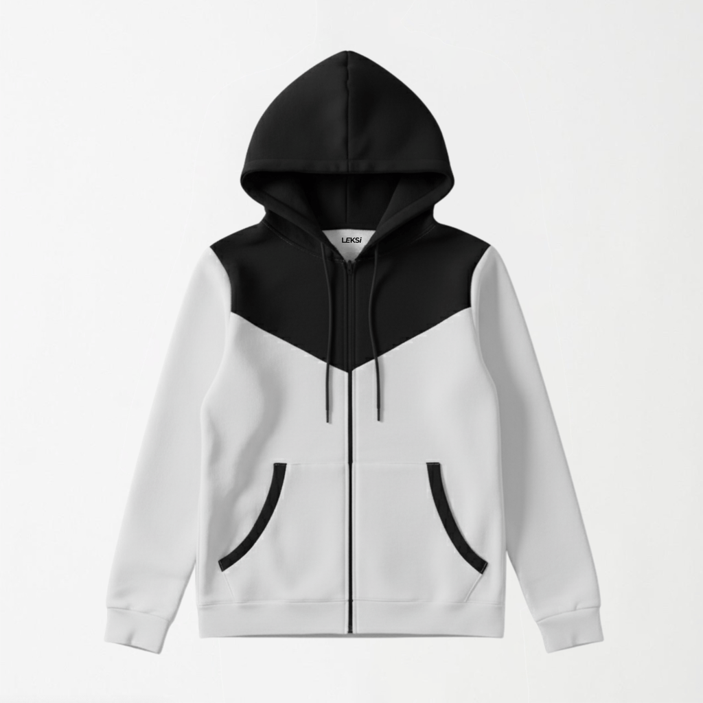 White and Black Zipper Jacket S - Premium Unisex | LEKSI Pakistan