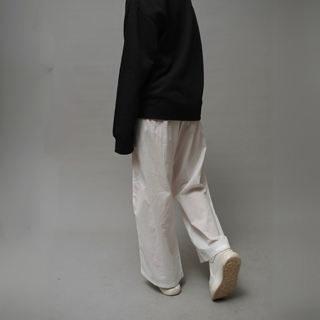 White Cotton Linen Straight - Leg Pants XS - Premium Unisex Women's Straight Leg Pants | LEKSI Pakistan
