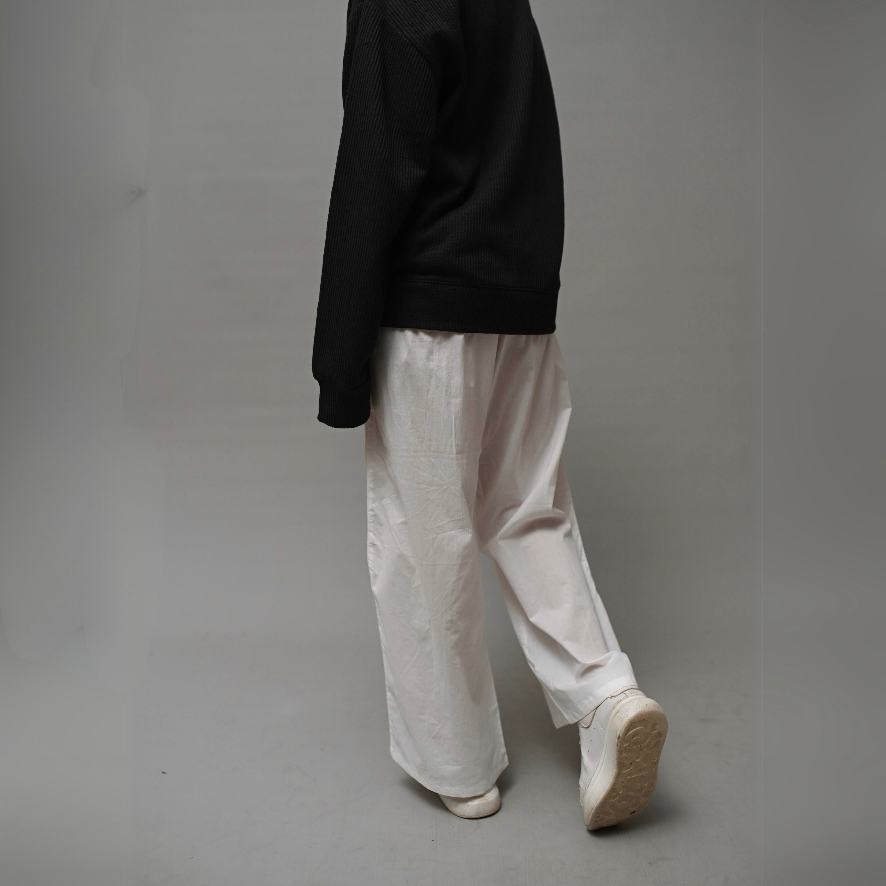 White Cotton Linen Straight - Leg Pants XS - Premium Unisex Women's Straight Leg Pants | LEKSI Pakistan