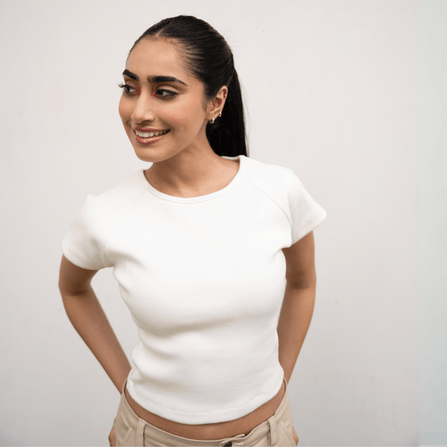 White Round Neckline Short Sleeve Ribbed Tee XXS - Premium Unisex | LEKSI Pakistan