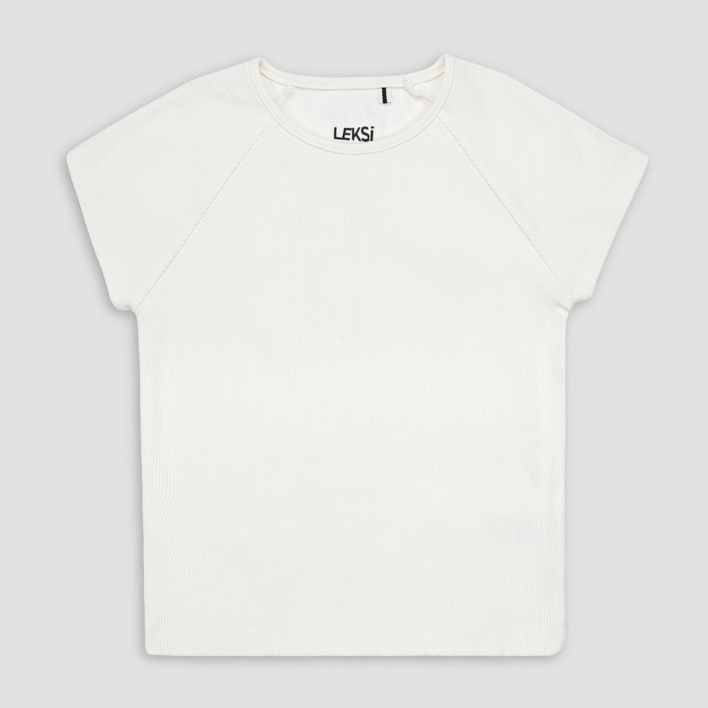 White Round Neckline Short Sleeve Ribbed Tee XXS - Premium Unisex | LEKSI Pakistan