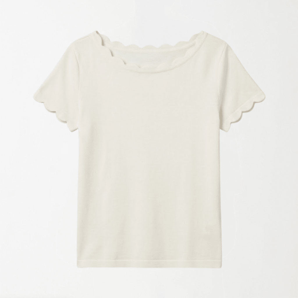 White Scallops Ribbed Shirt XXS - Premium Unisex Lettuce | LEKSI Pakistan