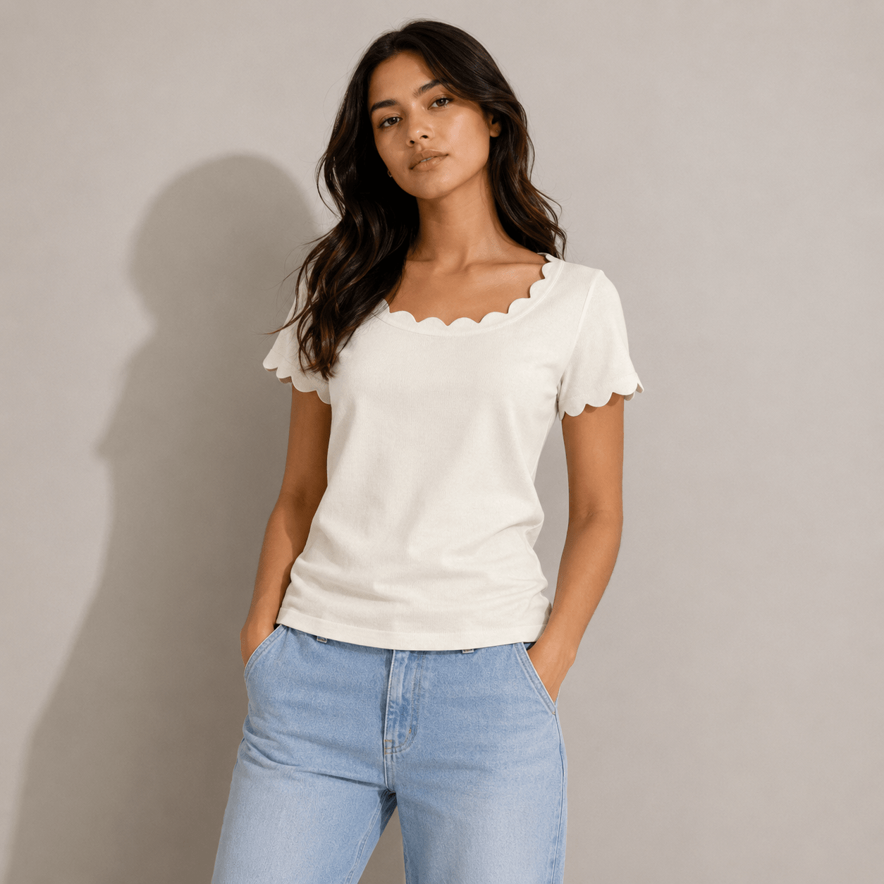 White Scallops Top XXS - Premium Unisex Lettuce | LEKSI Pakistan