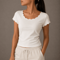 White Scallops Top XXS - Premium Unisex Lettuce | LEKSI Pakistan