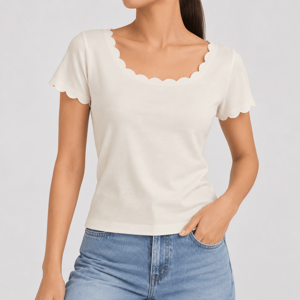 White Scallops Top XXS - Premium Unisex Lettuce | LEKSI Pakistan