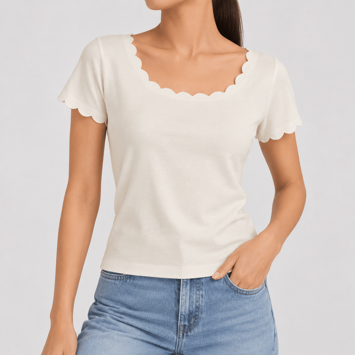 White Scallops Top XXS - Premium Unisex Lettuce | LEKSI Pakistan